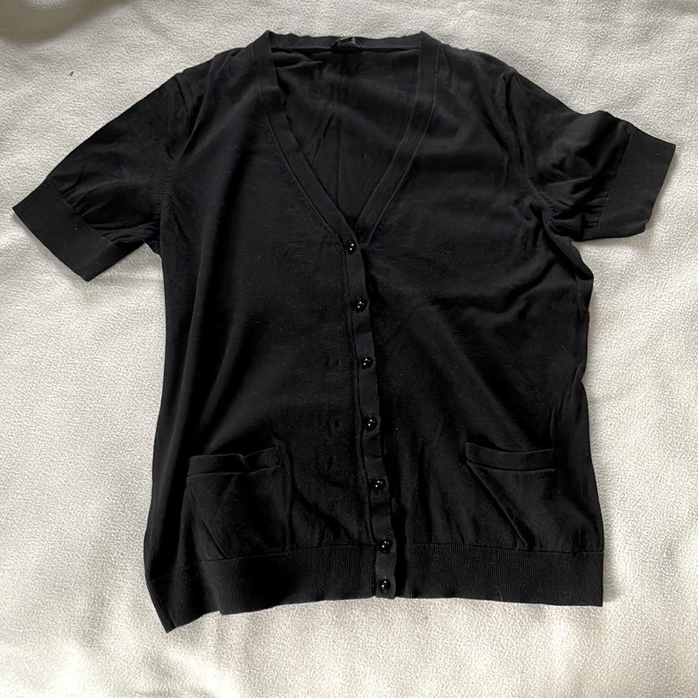 Black cardigan. Large. Short sleeved. By Talbots.